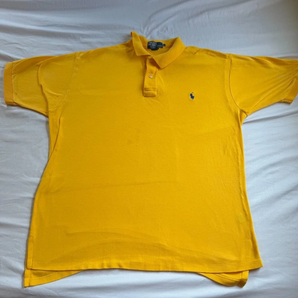 Vintage Polo Ralph Lauren Men's XL Yellow Gold Short Sleeve Pony Polo Shirt 90s